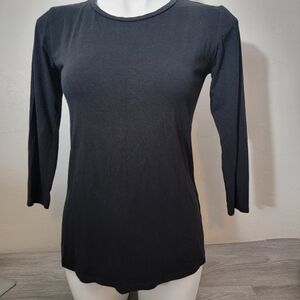 Johnny Was CALME Black Pullover Top Size XS Soft Lightweight 3/4‎ Sleeve Simple